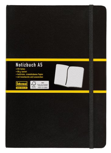 Idena 209281 - Notizbuch DIN A5, 192 Seiten, 80 g/m², kariert, schwarz